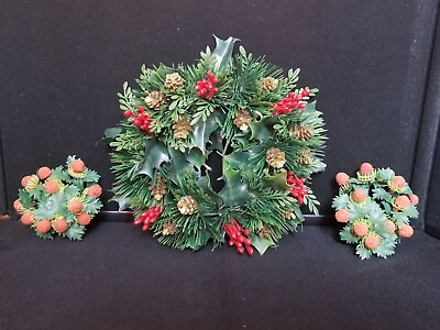 Vintage Christmas Plastic Floral Candle Rings Wreaths 3quot; 8quot; $14.00