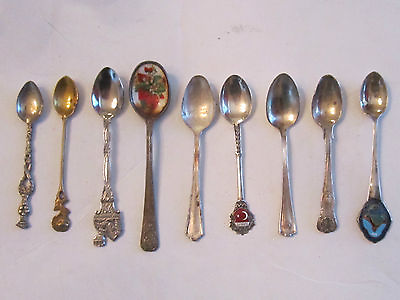 #ad COLLECTIBLE 9 SILVER PLATE ? SPOONS UNKNOWN SILVER CONTENT STAMPED $62.50