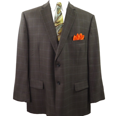 #ad Joseph Feiss Gold Wool Brown Windowpane Blazer Jacket Sport Coat 52 R Big Man $53.95