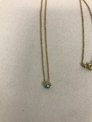 #ad DAINTY MADE ITALY 925 STERLING GOLD PLATED CHAIN NECKLACE w TINY BLUE ENAMEL EYE $22.50
