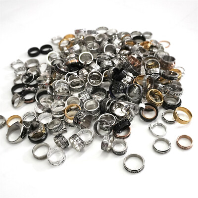 #ad Wholesale Lot 100pcs Mixed Ring Men#x27;s Women#x27;s Fashion Stainless Steel Band Rings $17.99