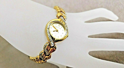 #ad OLEG CASSINI Elegant Ladies Watch Quartz Goldtone Bracelet Rhinestone Crystal $85.95