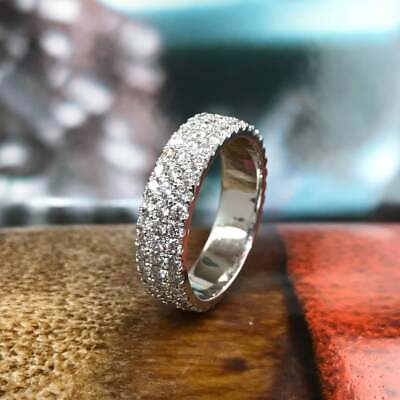 Full Eternity Men#x27;s Band Ring 2.00Ct Round Simulated Diamond 925 Sterling Silver $105.45