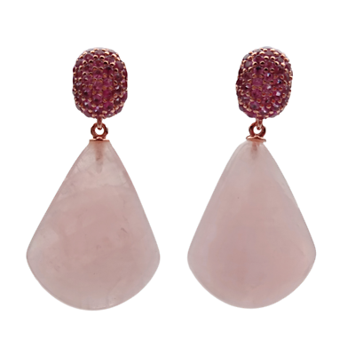 #ad Natural Rose Quartz Drop Stud Earrings Fuchsia Cz Pave Gemstone Stud Earrings $15.20