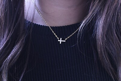 #ad #ad 925 Sterling Silver Sideways CZ Cross Necklace $21.99