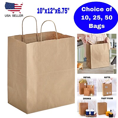 Paper bags Brown kraft bag with handles gift Retail shopping Bag 10#x27;#x27;x12#x27;#x27;x6.75#x27; $12.50