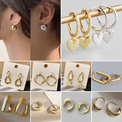 #ad Minimalist Gold Silver Plated Round Earrings Stud Drop Dangle Women Jewellery C $3.88