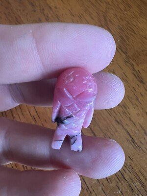 #ad Vintage Hand Carved Pink Rhodinite Miniature Stone Owl Pink Tiny 1” Decor Small $11.99