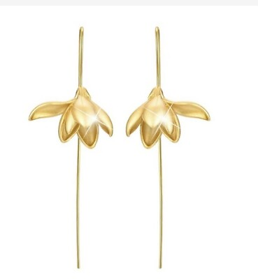 #ad Anthropologie Earrings Flower 18k Gold Plated Steel Drop Dangle Snow Magnolia $24.78