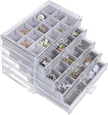 #ad Earring Jewelry Organizer with 5 Drawers Birthday and Mother#x27;S Day Gift Clear $47.61