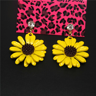 #ad New Yellow Enamel Lovely Sunflower Crystal Fashion Lady Women Stand Earrings $3.14