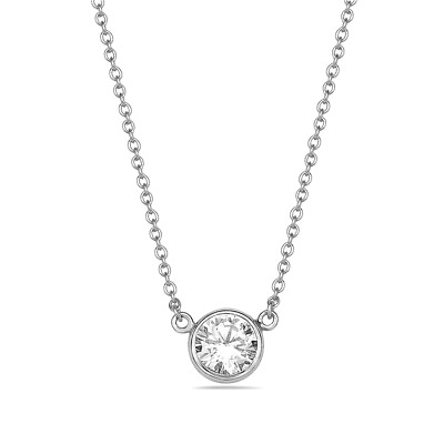 #ad Sterling Silver Womens Solitaire Bezel Set White Crystal CZ Pendant Necklace $19.99
