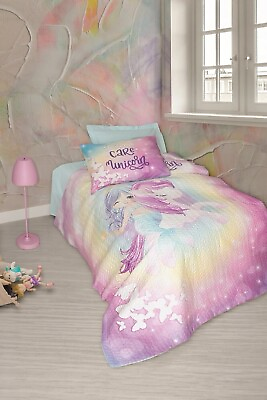 #ad Mermaid Unicorn themed bed linen set for girl crafted from high quality cotton. $94.99