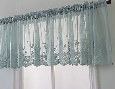 #ad Lace Floral Curtain 51x16in Embroidery Semi Sheer Short Window Curtain for Ki... $19.68