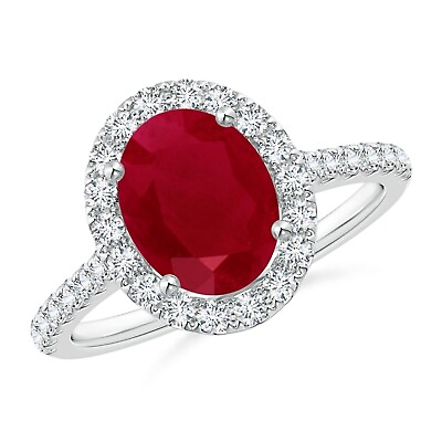 #ad Ruby Brilliant Cut Oval 8x6mm Ring With Side Accents Rhodium Plated $46.90