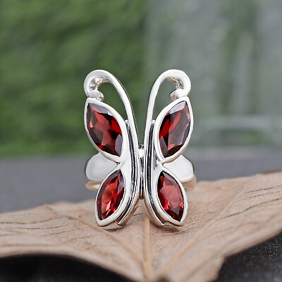 #ad January Birthstone Garnet Sterling Silver Buterfly Ring Mothers Day Gift Size 8 $78.19
