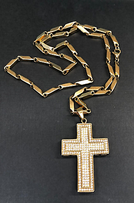 #ad Maltese Cross Necklace 28quot; Chain Gold Tone Rhinestones Fashion Jewelry New $29.95
