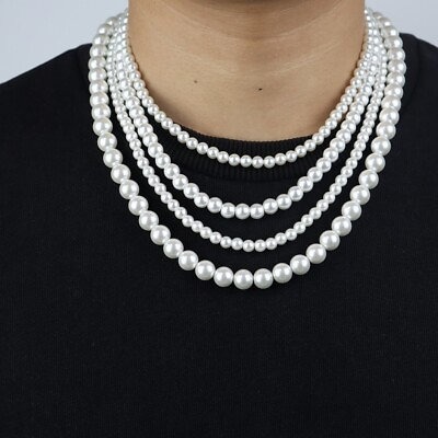 3 Types 925Sterling Silver White Pearl Beaded Chains Necklace For Men Women $11.95