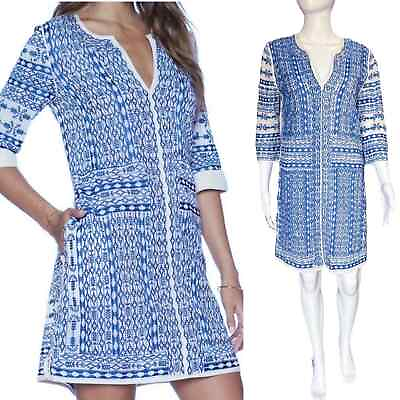 #ad Love Sam Mesh Embroidered Blue White Shift Dress 3 4 Sleeve Mini Women#x27;s Size S $49.90