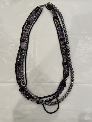 #ad Chico#x27;s Vintage Multi strand Beaded Purple Silver Necklace $3.00
