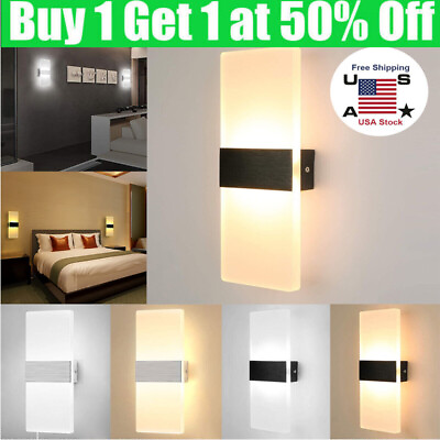 #ad 6000K Modern LED Wall Lighting Up Down Cube Bedroom Bedside Sconce Lamp Fixture $14.99