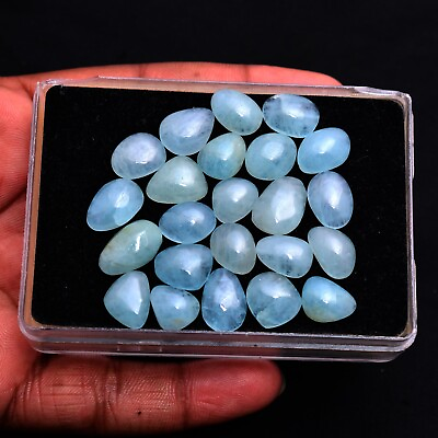 #ad 23 Pcs Natural Aquamarine Untreated 11mm 15mm Cabochon Huge Loose Gemstones Lot $24.80