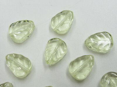 #ad Glass Leaf Beads Pale Light Yellow Engraved Leaves Czech Pendants Charms 12pc $2.24