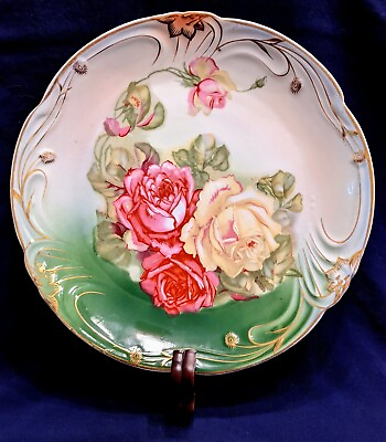#ad Cake Plate 12quot; Hand Painted Roses and Swirls Absolutely Stunning $21.00