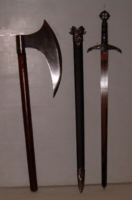 #ad 2 PC. MEDIEVAL AXE SET 27quot; BEARDED BATTLE AXE SWORD W SHEATH FREE SHIPPING $99.00