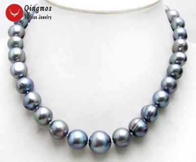 #ad 11 14mm Round Natural Freshwater Black Pearl Necklace Women Jewelry 17quot; Chokers $31.19