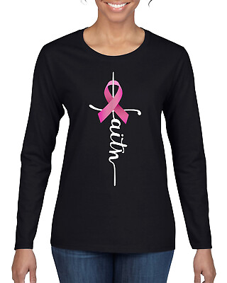 #ad Faith Breast Cancer Ribbon Women Graphic Long Sleeve TShirt $24.99