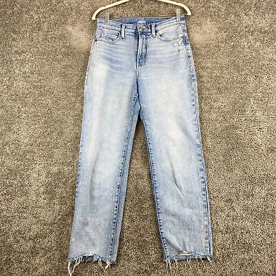 #ad Old Navy Straight Leg Crop Jeans Women#x27;s 4 Blue Frayed Hem Light Stone High Rise $18.95