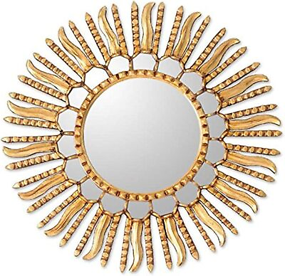 #ad NOVICA Golden Painted Wood Frame Wall Mounted Star Mirror Summer Metallic $195.64