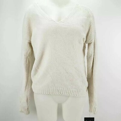 #ad NEW By amp; By Size XL Womens Sweater Cutout V Neck Ribbed Ivory Long Sleeve $26.99