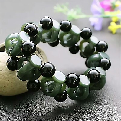 #ad Natural Jade Nephrite Green Lucky Women Gift Hollow Geometry Beaded Bracelet $36.31