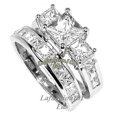 #ad 2.58ct Princess Cut CZ Womens Stainless Steel Wedding Engagement Set Rings $26.88
