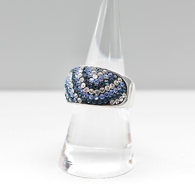 #ad JCM Thailand Cocktail Ring Blue Crystals Sterling Silver Plated Band Size 8 $20.99