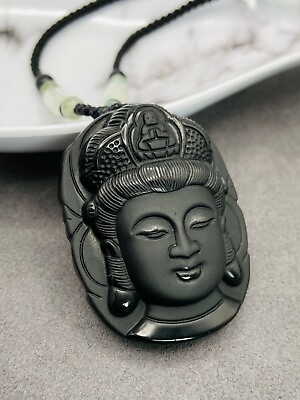 #ad Jade Obsidian Buddha Charm Pendant Necklace Beads Cord Handmade Carved Gemstone $15.95
