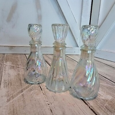 #ad #ad Lot Of 3 Vintage Iridescent Crystal Glass Perfume Bottles With Stoppers 4” Tall $17.99