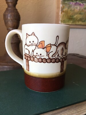 #ad Antique Vintage Otagiri Kittens with Bows Mug Cup Brown Coffee Tea $21.99