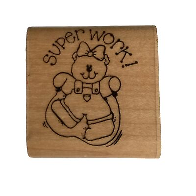 #ad D.O.T.S. Rubber Stamp Teddy Bear Jump Rope 1989 Super Work DIY Wood Backed $12.38