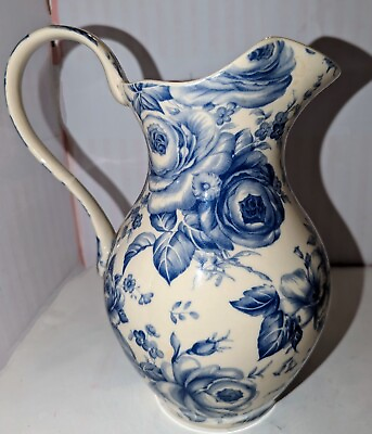 2005 Harry amp; David Ceramic Water Pitcher Vase Cream Blue Chintz Floral Excellent $29.63