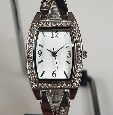 #ad Elegant Ladies Watch Silver Gem Stones Bracelet Quartz New Battery GBP 12.00