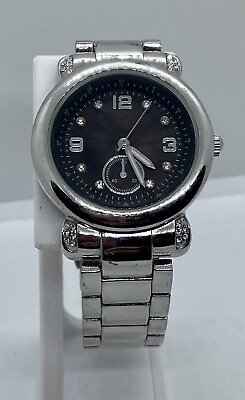 #ad Elegant Ladies Watch New Battery Silver 7” Band Iced Case Black Dial Luminous $9.90