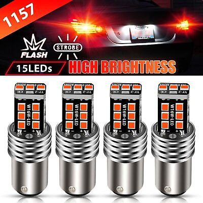 #ad 4X 1157 LED Strobe Flashing Safety Alert Brake Tail Light Stop Parking Bulbs Red $10.98