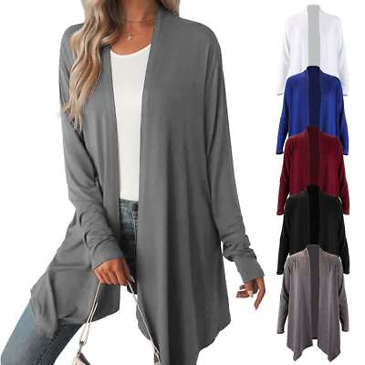 #ad Womens Long Open Front Cardigan Sweater Sleeve Pockets Loose Drape S 2XXL $15.56