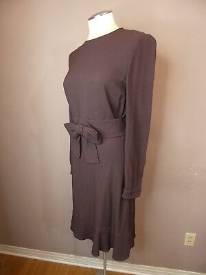 Valentino Spa Women#x27;s 10 Deep Brown Belted Bow Dress Shift Viscose Long Sleeve $179.00