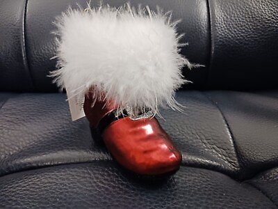 #ad Mrs. Santa#x27;s Boot w Faux Fur Accent Blown Glass Christmas Ornament by Sterling $18.00