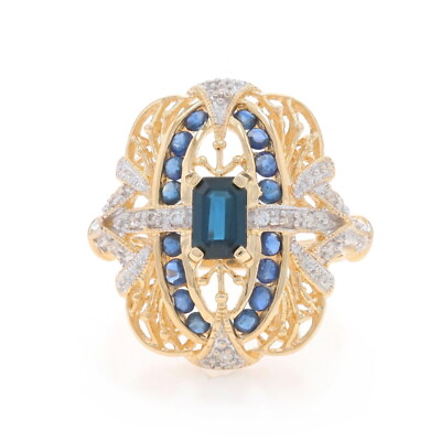 #ad Yellow Gold Sapphire Diamond Ring 14k Emerald amp; Round 1.00ctw Milgrain $539.99