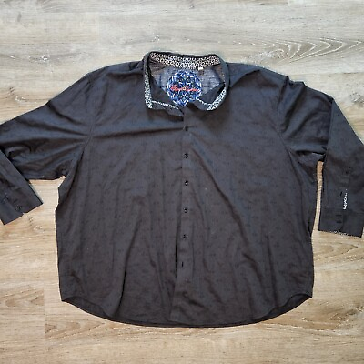 #ad Robert Graham Men#x27;s 5XL Black Pattern Print Button Up Shirt Flip Cuff $39.89